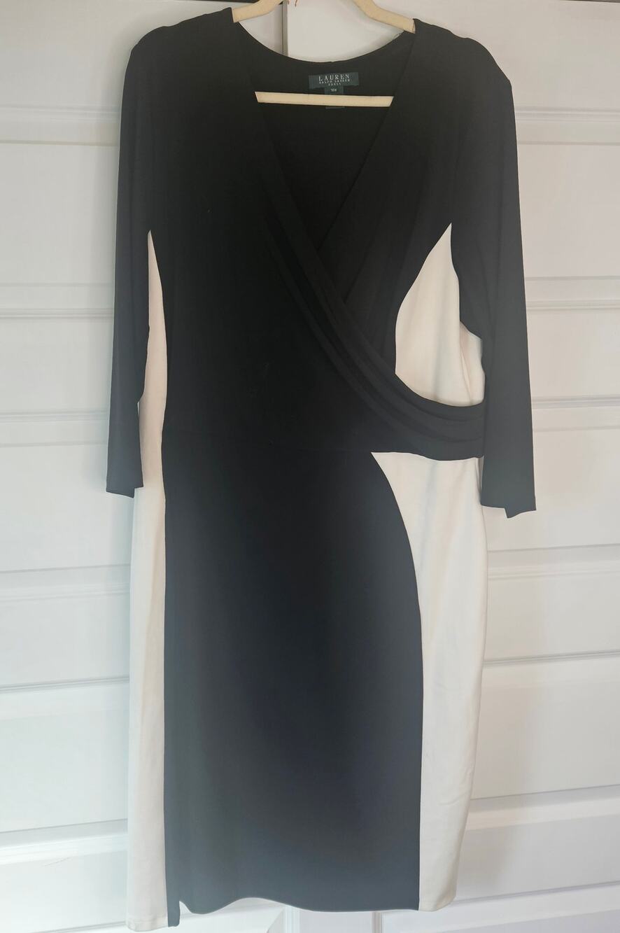 Lauren RL Colorblock Faux Wrap Surplice Sheath Cocktail Party Midi Dress 16W